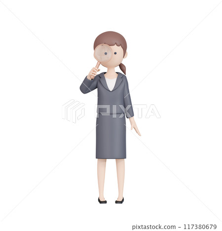 3DCG|身穿西裝的日本年輕女性,手裡拿著放大鏡檢查 3DCG|身穿西裝的日本年輕女性,手裡拿著放大鏡檢查 117380679