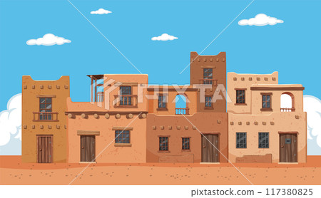 Traditional Mexican Adobe Houses Traditional Mexican Adobe Houses 117380825