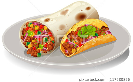 Mexican Burrito and Taco Plate 117380856