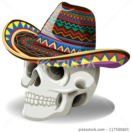 Mexican Skull with Colorful Sombrero 117380865