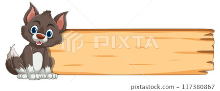 Cute Puppy with Wooden Sign Cute Puppy with Wooden Sign 117380867