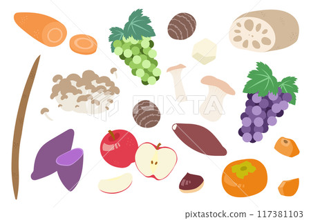 Autumn food illustration set Autumn food illustration set 117381103