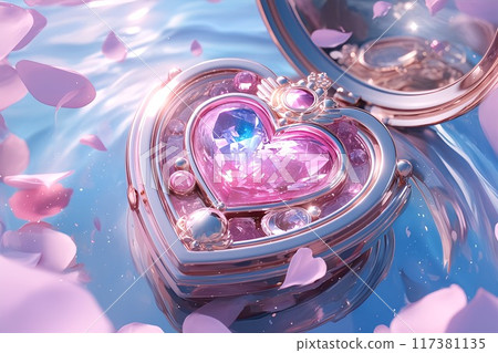 A magical girl-style mirror transformation item decorated with cute pink hearts. 117381135