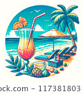 Summer resort illustration with tropical drinks 117381803