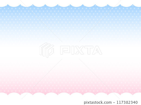 Background: Polka dots and gradation, cloud frame, light blue and pink 117382340