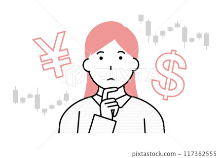 考慮貨幣兌換的年輕女子 117382555