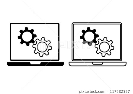 Computer and gear icon set 117382557