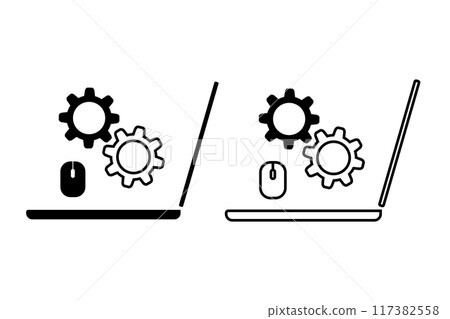 Computer and gear icon set 117382558