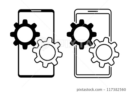 Smartphone and gear icon set 117382560