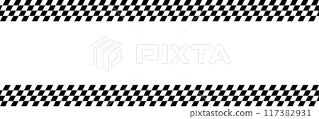 Race checker flag seamless pattern. Black and white rally texture. Checkerboard finish f1 design pattern. Inclined lines. Vector Illustration on white background 117382931