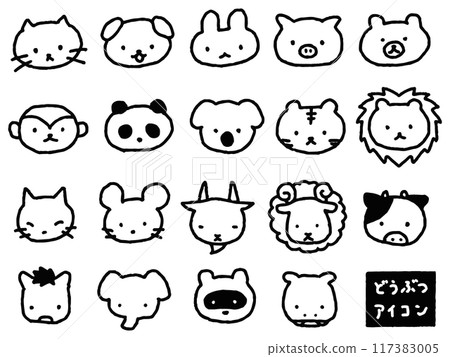 Loose hand-drawn animal icon set (line drawing) 117383005