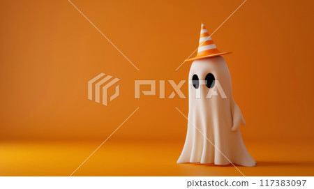 Cute Ghost with Halloween Hat 117383097