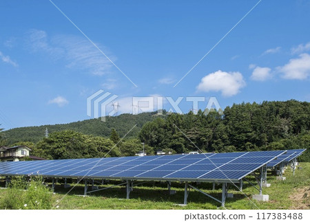 Solar panels and blue sky. Eco image 117383488