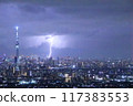 Lightning strikes in downtown Tokyo in the evening 117383553