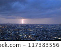 Lightning strikes in downtown Tokyo in the evening 117383556