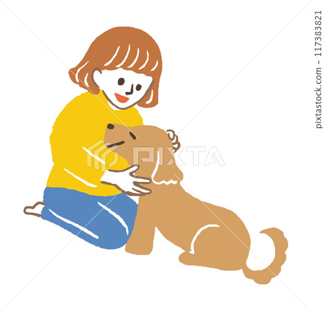 A woman petting a dog A woman petting a dog 117383821