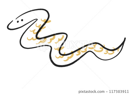 Brush-drawn cute snake illustration, New Year's material, New Year's card, Year of the snake Brush-drawn cute snake illustration, New Year's material, New Year's card, Year of the snake 117383911