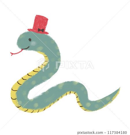 Illustration of a snake wearing a hat 117384180