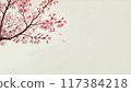 Illustration with cherry blossoms on the top left 117384218