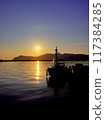 Fishing boat and sunrise 117384285