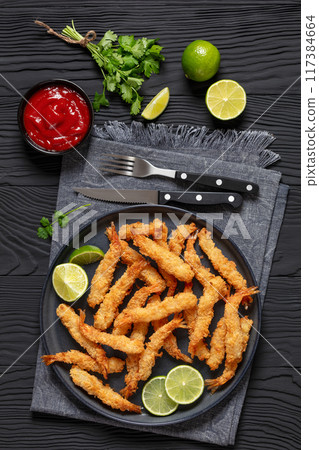 deep fried panko breaded shrimp on a plate deep fried panko breaded shrimp on a plate 117384664