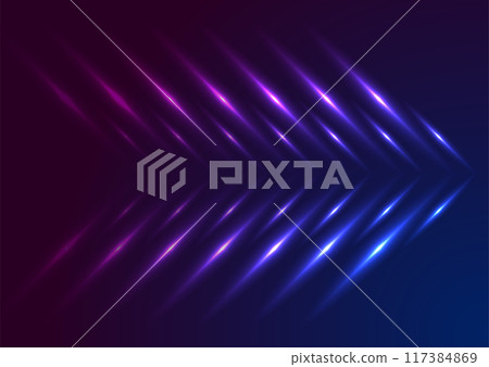 Blue ultraviolet neon glowing arrows technology abstract background Blue ultraviolet neon glowing arrows technology abstract background 117384869