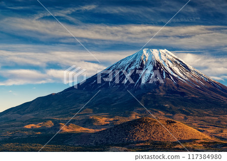 Mount Fuji in the evening light as seen from Shoji Pass 117384980