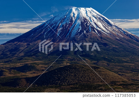 Mount Fuji seen from Shoji Pass just before dusk Mount Fuji seen from Shoji Pass just before dusk 117385053