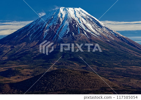 Mount Fuji seen from Shoji Pass just before dusk Mount Fuji seen from Shoji Pass just before dusk 117385054