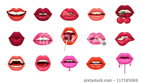 Vector Set of Cartoon Lips, Different Emotions lip art illustration 117385069