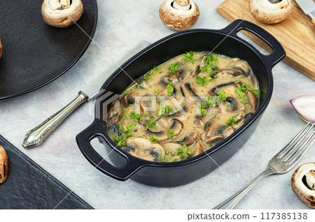 Mushroom champignon sauce with cream. 117385138