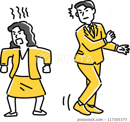 Male employee frightened by angry woman 117385373