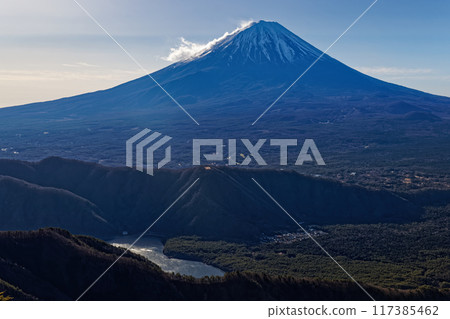 Mt. Fuji and Saiko seen from the Misaka mountains and Odake ridge 117385462