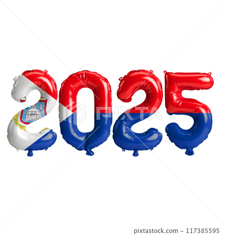 3D illustration of new year 2025 balloons on Sint Maarten flag color, isolated on transparent background 3D illustration of new year 2025 balloons on Sint Maarten flag color, isolated on transparent background 117385595