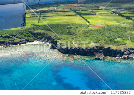 Aerial view of Yonaguni's Rokujo Beach Aerial view of Yonaguni's Rokujo Beach 117385822