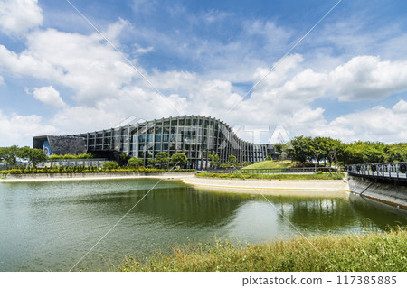 Modern building view of the Southern Branch of the National Palace Museum in Chiayi, Taiwan.  Modern building view of the Southern Branch of the National Palace Museum in Chiayi, Taiwan.  117385885