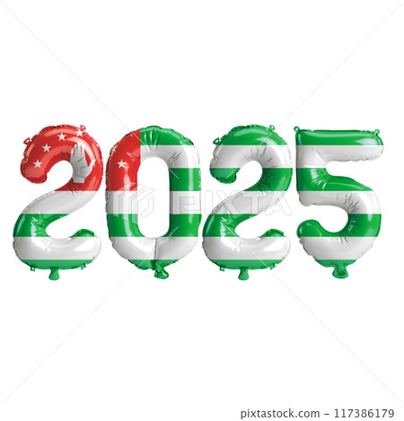 3D illustration of new year 2025 balloons on Abkhazia flag color, isolated on transparent background 3D illustration of new year 2025 balloons on Abkhazia flag color, isolated on transparent background 117386179