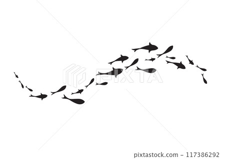 Dynamic Black flock of swimming fish 117386292
