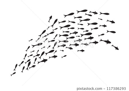 Dynamic Black flock of swimming fish 117386293