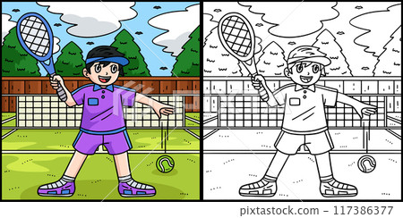 Tennis Player Dribbling the Ball Illustration 117386377
