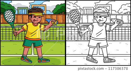Tennis Player Taking Drink Coloring Illustration 117386378