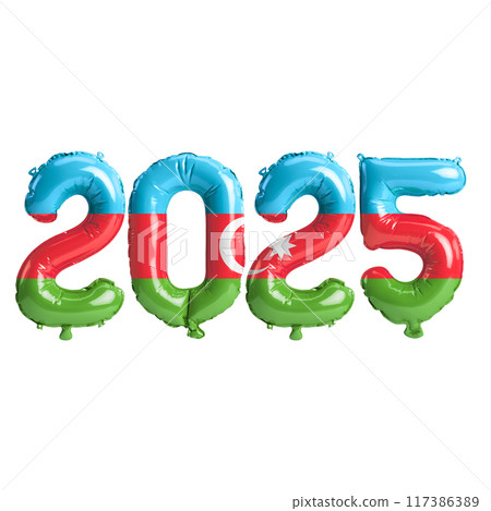 3D illustration of new year 2025 balloons on Azerbaijan flag color, isolated on transparent background 3D illustration of new year 2025 balloons on Azerbaijan flag color, isolated on transparent background 117386389