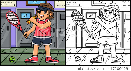 Female Tennis Player Drinking Illustration 117386409