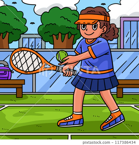 Female Tennis Player Ready to Serve Colored  117386434