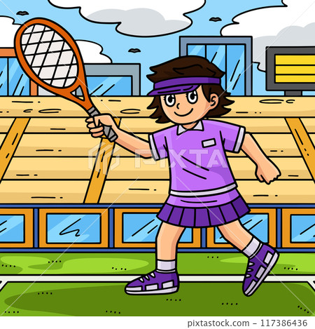 Tennis Female Player with a Racket Colored Cartoon Tennis Female Player with a Racket Colored Cartoon 117386436