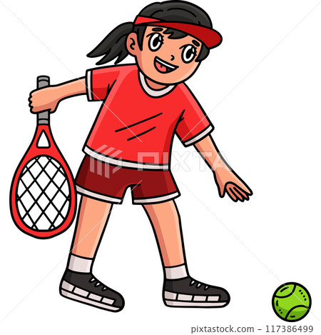 Tennis Female Player Picking Ball Cartoon Clipart 117386499