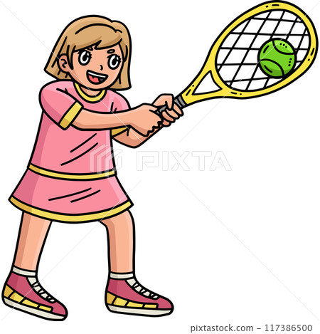 Female Tennis Player Hitting Ball Cartoon Clipart 117386500
