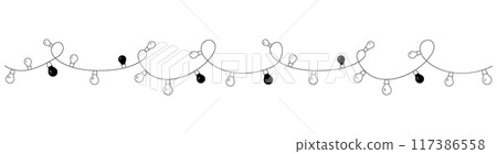 Black New Years lighting equipment cord of lights. Christmas design element. Vector illustration festoon. Multicolored light bulbs. Black New Years lighting equipment cord of lights. Christmas design element. Vector illustration festoon. Multicolored light bulbs. 117386558