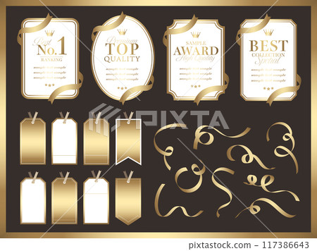Gold shiny ribbon tape and frame set 117386643