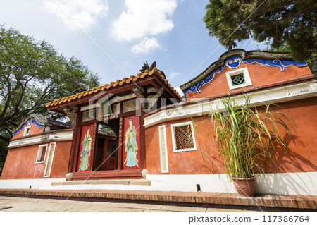 Building view of the Temple of the Five Concubines (Wufei Temple) in Tainan, Taiwan. 117386764